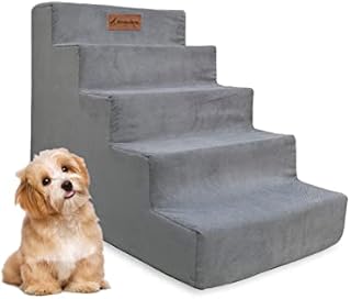 Bounabay Dog Stairs, 5-Steps Pet Foam Ladder with Washable Plush Cover, 75 x 52 x 40 cm Pet Stairs Step Made of High Density Foam Dogs Ramps, Non-Slip Dog Ramp Sofa Bed Ladder For Dogs Cats
