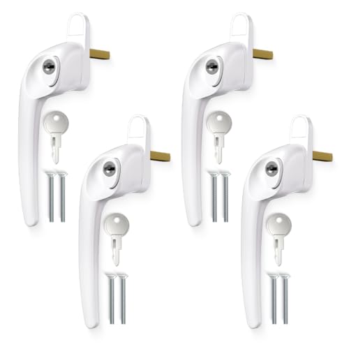 Bwintech 4 Pcs Offset White UPVC Aluminium Window Handle, Left Hand, 43mm Spindle for Indoor and Outdoor UPVC Window