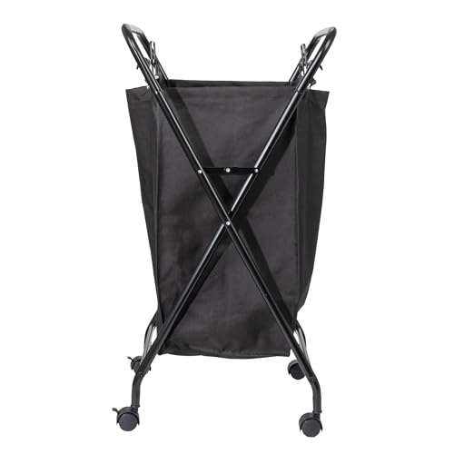 Household Essentials Rolling Laundry Hamper, Heavy Duty Canvas Bag, 2 Load Capacity, Foldable Frame, Black Bag with Velcro Fasteners, Black by Household Essentials - Image 6