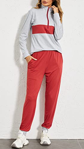 Ekouaer Women's Sweatsuit Long Sleeve Color Block 2 Piece Tracksuit Set With Matching Solid Jogger Sweatpants For Winter Sportswear, Wine Red Xx-Large #TOP3