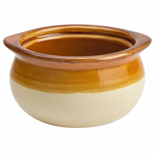 Glownary Two Tone Stoneware Onion Soup Crock Bowl, Brown and Ivory, 10 oz Capacity, with Handle, Microwave and Oven Safe, 24 per Case