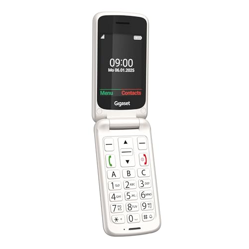 Gigaset GL595 Flip Teléfono para Mayores - Teclas grandes y botón SOS - Sin contrato - Pantalla TFT a color, Blanco Perla