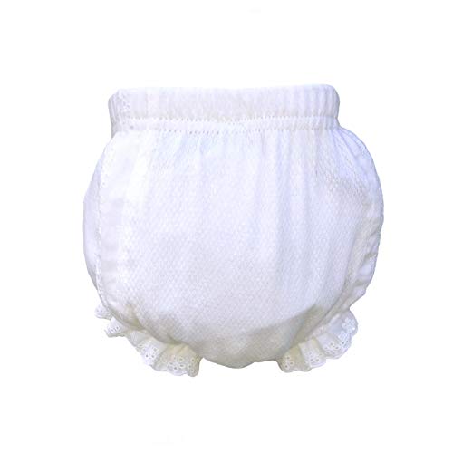 MONOBLANKS White Cotton Lacy Baby Diaper Cover Pants (M, White)