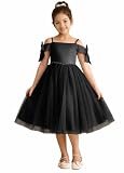 Jirocum Short Junior Bridesmaid Dresses Flower Girls Dresses Beaded Bow Girls Father Daughter Dance Dress,Size16,Black
