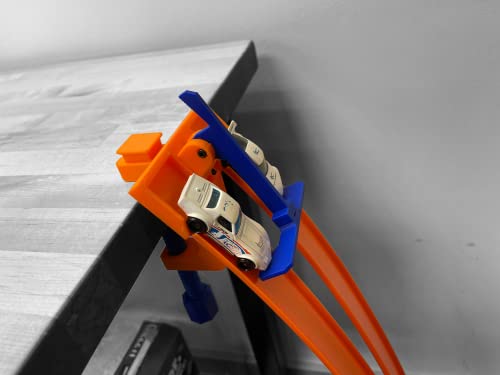 clamp with 2 lane starter gate compatible with hot wheels cars and track blueorange