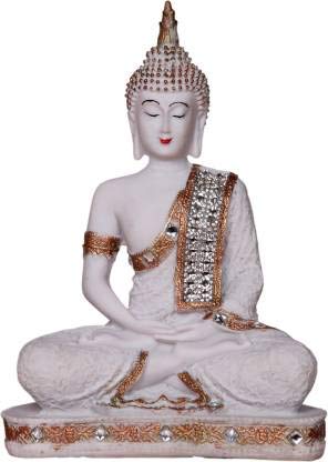 GW Creations Present Fengshui Religious Idol of Lord Gautama Buddha Statue Decorative Showpiece - 24 cm (Plastic, White)