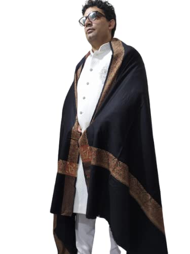 kashmir handloom handicraft KASHMIRI MEN`S LOHI/SHAWL WOOLEN [50x100] black shawl 5-picture-30