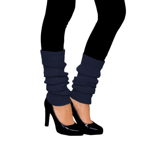 Oblique Unique Sexy Damen Stulpen Dunkelblau - Beinstulpen Damen & Mädchen für 80er Jahre Outfit 80s Motto Party Fasching Karneval Tanzen Aerobic Kostüm Accessoires