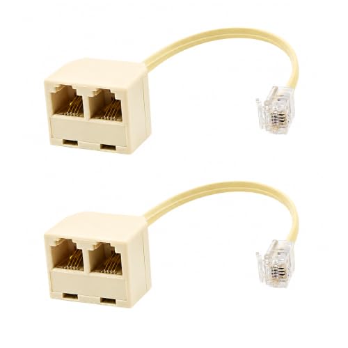Telaryn 2 PCS Répartiteur Téléphonique RJ11, Splitter Téléphone RJ11 6P4C, Doubleur Prise 1 Mâle vers 2 Femelles, Adaptateur Séparateur Ligne pour Box ADSL Fax Modem Répondeur Téléphone Fixe – vue 7