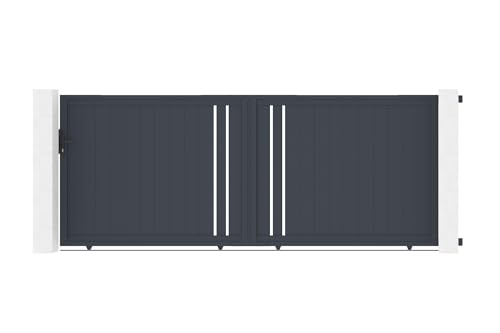 Casanoov Portail coulissant 4m GIONA H.160cm alu gris + Portillon 1M CIMONE H.160cm alu