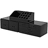 READAEER Makeup Organizer 3 Pieces Cosmetic Storage Case with 6 Drawers (Black)