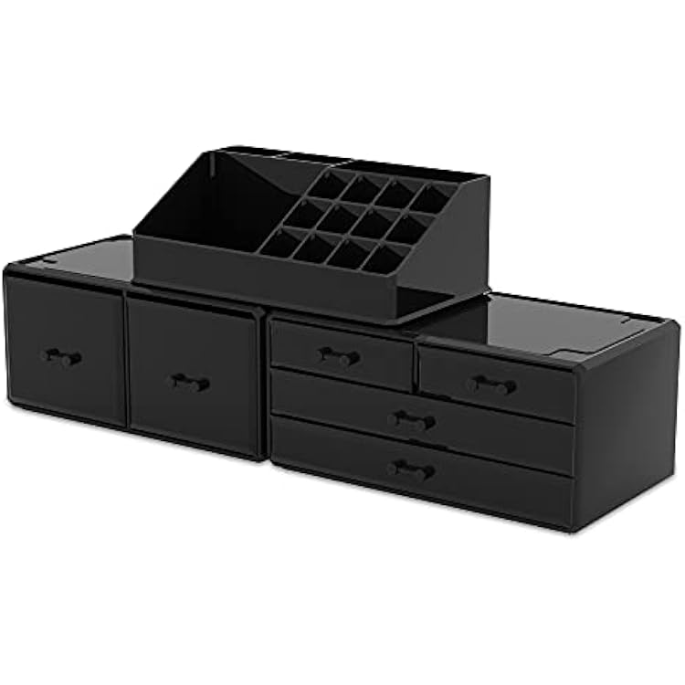 READAEER Makeup Organizer 3 Pieces Cosmetic Storage Case with 6 Drawers (Black)