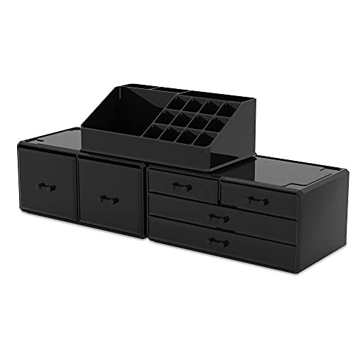 READAEER Makeup Organizer 3 Pieces Cosmetic Storage Case with 6 Drawers (Black) by READAEER - Image 6