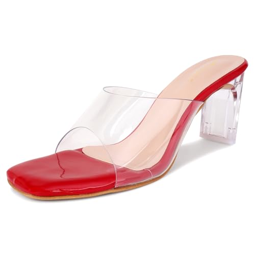 Image of TRASE Transparent Block Heels for Women Stylish | Fashionable Heel Sandals for Girls | Elegant & Formal Footwear