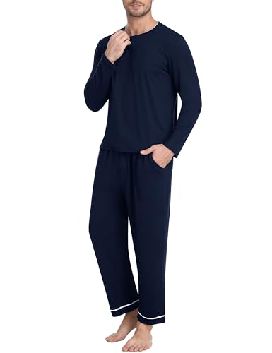 JINSHI Men's Pajamas Sets Long Sleeve Shirts and Pants Pajama Set Soft Mens Pjs Lounge Set with Pockets3