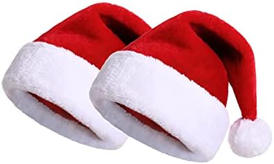 KONVINIT Xmas Hat Christmas Hat for Adult Deluxe Plush Santa Hat with a Faux Fur Pompom on top and wide for Santa Costume