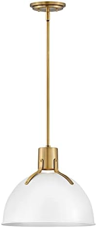 Hinkley Argo Medium LED Pendant Light, Vintage Dome Shape, Industrial, Contemporary, Lacquered Brass and Polished White Shade