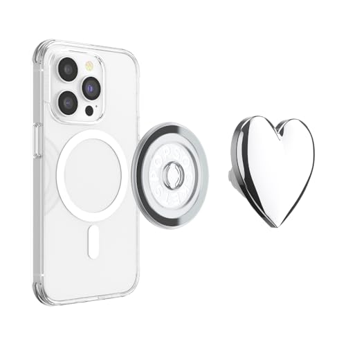 Image of PopSockets Phone Grip for MagSafe, Magnetic Holder, Phone Stand, Silver - Heart of Silver