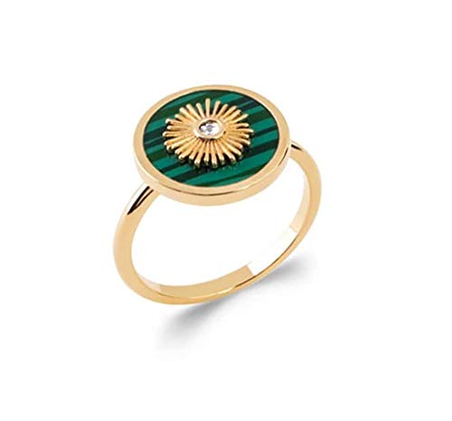 Bague en plaqué or résistante à l'eau avec cabochon malachite véritable