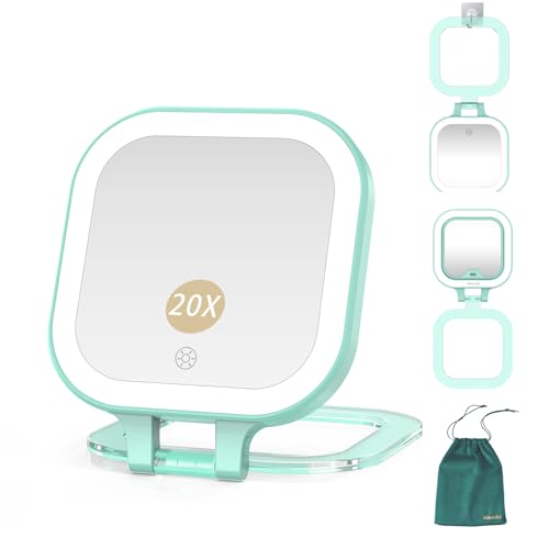 Mocado Compact Travel Makeup Mirror, 1X/20X Magnifying Mirror with Light,