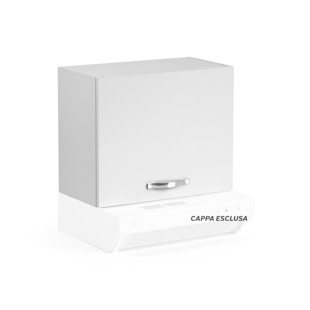 REDÒKASA Pensile per cucina componibile da 60 cm con un'anta, realizzata in legno 100% MADE IN ITALY disponibile con/senza Cappa (Senza Cappa, Bianco)