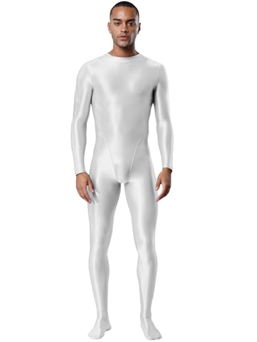 YOOJIA Body Elástico para Hombre Mono Transparente Manga Larga Maillot Gimnasia Ritmica Ropa Interior Blanco M