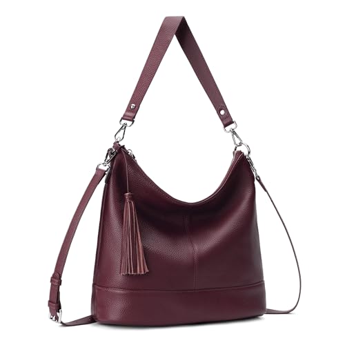 Image of Genuine Leather Hobo Crossbody Bag for Women, Soft Real Leather Bucket, Shoulder Handbag Purse with 2 Removable Strap