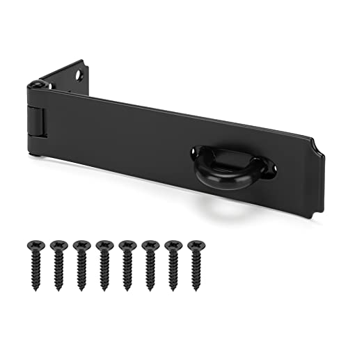 CHIJANE Heavy Duty Door Hasp Latch 7-3/4" Extra Thick Steel Gate Door Lock Safety Padlock Clasp Hasp Lock Hardware Latch for Outdoor Fence Gate,Barn Door,Shed Closet Cabinet, Drawer,Black Finish