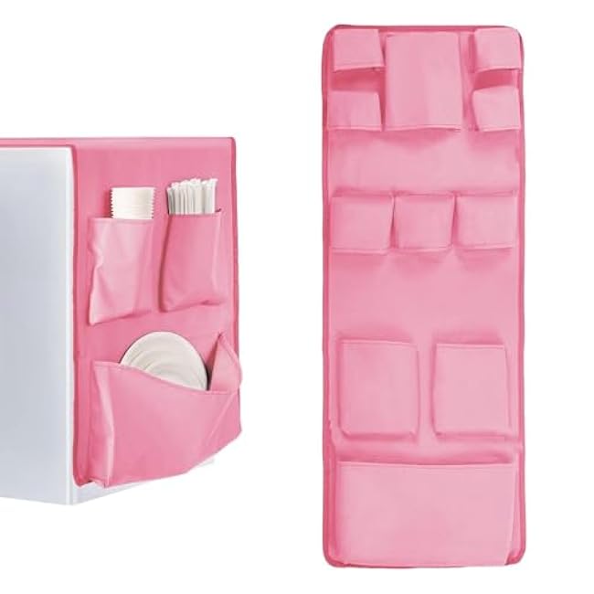 Mini Fridge Hanging Organizer over The Fridge Storage Organizer Double Layer Oxford Cloth for Kitchen Paper Dorm Silverware, pink