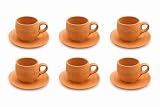 KSI Handmade Terracotta Tea Cup Set with Handle & Plate Natural Clay Kulhad Cups with Saucer Eco-Friendly, Non-Toxic & Heat Retaining Enhances Taste of Tea & Coffee (Set of 6)