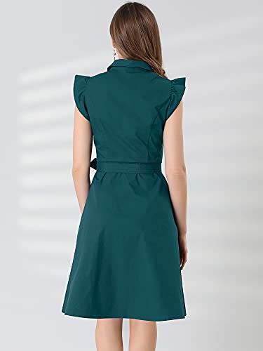 Image of Allegra K Women's Ruffled Sleeve Casual Office Dress Tie Waist Button Down Cotton Shirt Dresses