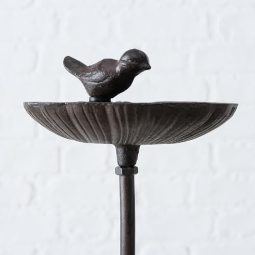 Boltze Vogeltränke Karla Vogelbad 1 Stück, 2-Fach Sortiert, 20 cm x 14 cm x 98 cm Gusseisen Rostbeständig Outdoor Vogelfütterung Gartenstab