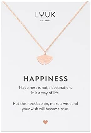 LUUK LIFESTYLE Stainless steel necklaces for women with pendant and Happiness card, lucky charm, friendship gift, women's jewellery, trendy gift idea for her, silver, gold and rose