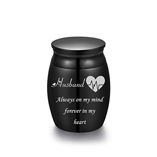 Sunling Mini Stainless Steel Decorative Cremation Keepsake Urns for Ashes 1.57 Inch High Small Funeral Urns Memorial Ashes Holder Share with Familiy Members-Black Color