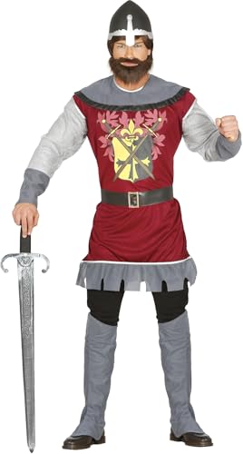 FIESTAS GUIRCA | Disfraz de Príncipe Medieval Adulto (54-56/XL) - Casaca, Cinturón y Cubrebotas - Traje de Época para Fiestas de Disfraces, Carnaval y Halloween - Ideal para Hombres - Granate y Gris