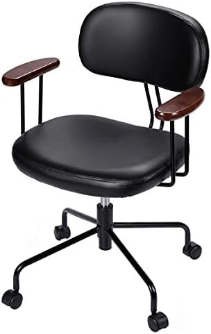 Modern Home Office PU Chair, Adjustable Height Comfy Padded Rotatable Chair for Living Room and Bedroom,Task Chair for PC Writing Desk Dresser, Upholstered Guest Chair with Detachable Armrests (Black)