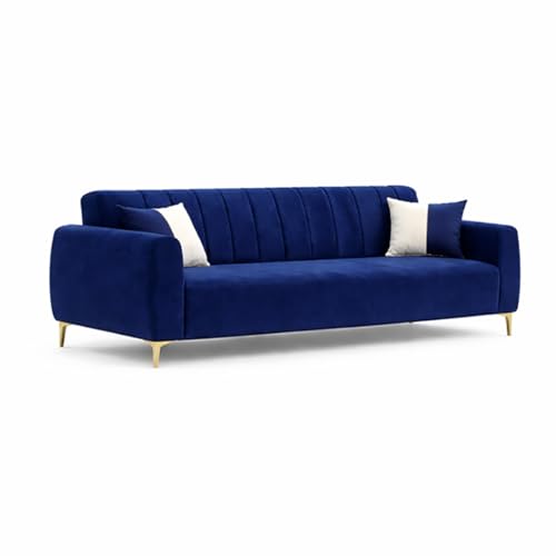 Image of Habibi Rich Velvet Suede 3+2 Seater Sofa Set | Spacious Soft Touch Comfort Seating | 5 Person Seating | Modern Living Room Sofa Set (Dark Blue)