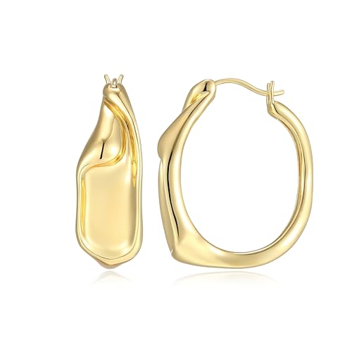 Image of Amazon Essentials Sculpted Modern Hoop Earrings for Women - Gold-Tone Fine Silver Plated, Trendy Jewelry