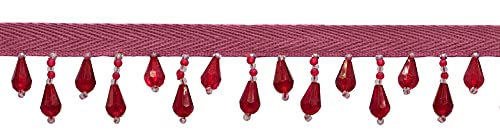 1" Handcrafted Teardrop Beaded Fringe Trim (B40690-Ac) / Blood Red Solid #J19 (Deep Red) / 3 Yards (2.5M/19 Ft) #TOP9