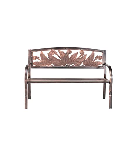 Plow & Hearth Weatherproof Fern Fronds Garden Bench | Holds Up To 400 Lbs | Garden Patio Porch Park Deck | Metal | Bronze | 50" W X 17½"D X 34½"H #TOP2