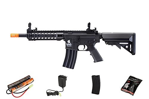 Lancer Tactical Gen 2 CQB 350 FPS Airsoft M4 AEG Rifle with Durable Metal Outer Barrel, Battery and Charger Included, Color Black