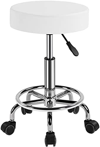 Yaheetech Rollhocker Höhenverstellbar 50,5–65 cm Sitzhöhe Drehhocker 360° Drehbar Bürohocker bis 120 kg Arbeitshocker mit Rollen Hocker Weiß