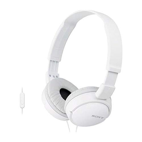 Sony MDR-ZX110AP Wired Overhead Headphones with Microphone, Neodymium Dynamic Drivers, Swivel Fold Design - White