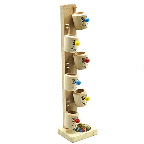 Image of Naayaab Craft Smiley Face Wooden Slider Marble Tree Game | Marble Slider Tree Ball Run Track Game for Kids | Wooden Bucket Tree Marble Game and Home Decor (Multi-Color)
