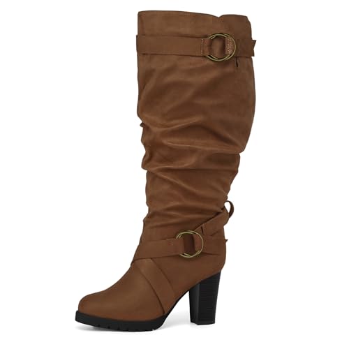 mysoft Women's Wide/Extra Wide Calf Knee High Boots Fashion Chunky Block Heel Pull On Winter Boots with Side Zippers