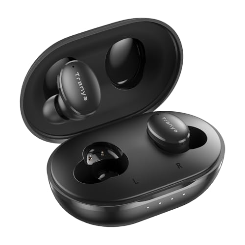 Tranya M20 Fones de Ouvido Bluetooth - 30 Horas de Bateria, À Prova de Suor, App Personalizável, Drivers de 14.2 mm com Graves Potentes, Microfone para Chamadas Claras - Preto Cósmico