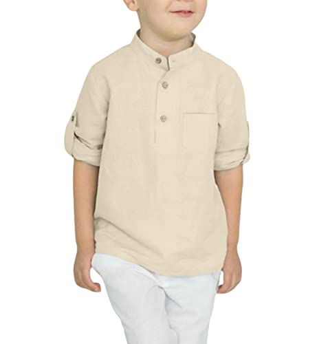 Image of Arshiner Boys Cotton Linen Henley Shirt Button Down Shirt Long Sleeve T Shirt Beach Shirt Tee Casual Solid Tops