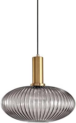 I-xun Pendant Light Fixtures Modern Pendant Lighting for Kitchen Island Farmhouse Striped Glass Pendant Light Shade (11.81'', Grey)