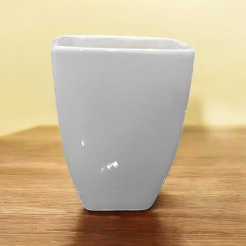 Image of Ceramic Planter Pot with Spiral Design, 17.78cm Height, White Planter Vase for Indoor Plants, Living Room Office Gardens (7 inch) Round (Square)