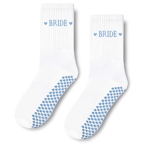Etercycle Bride Pilates Socks Bridal Shower Gifts Yoga Grip Sock for Women Soft Cotton Crew Grippy Non Slip Sock Bride To Be Bridesmaid Wedding Gift Engagement Bachelorette Party Favors Decorations